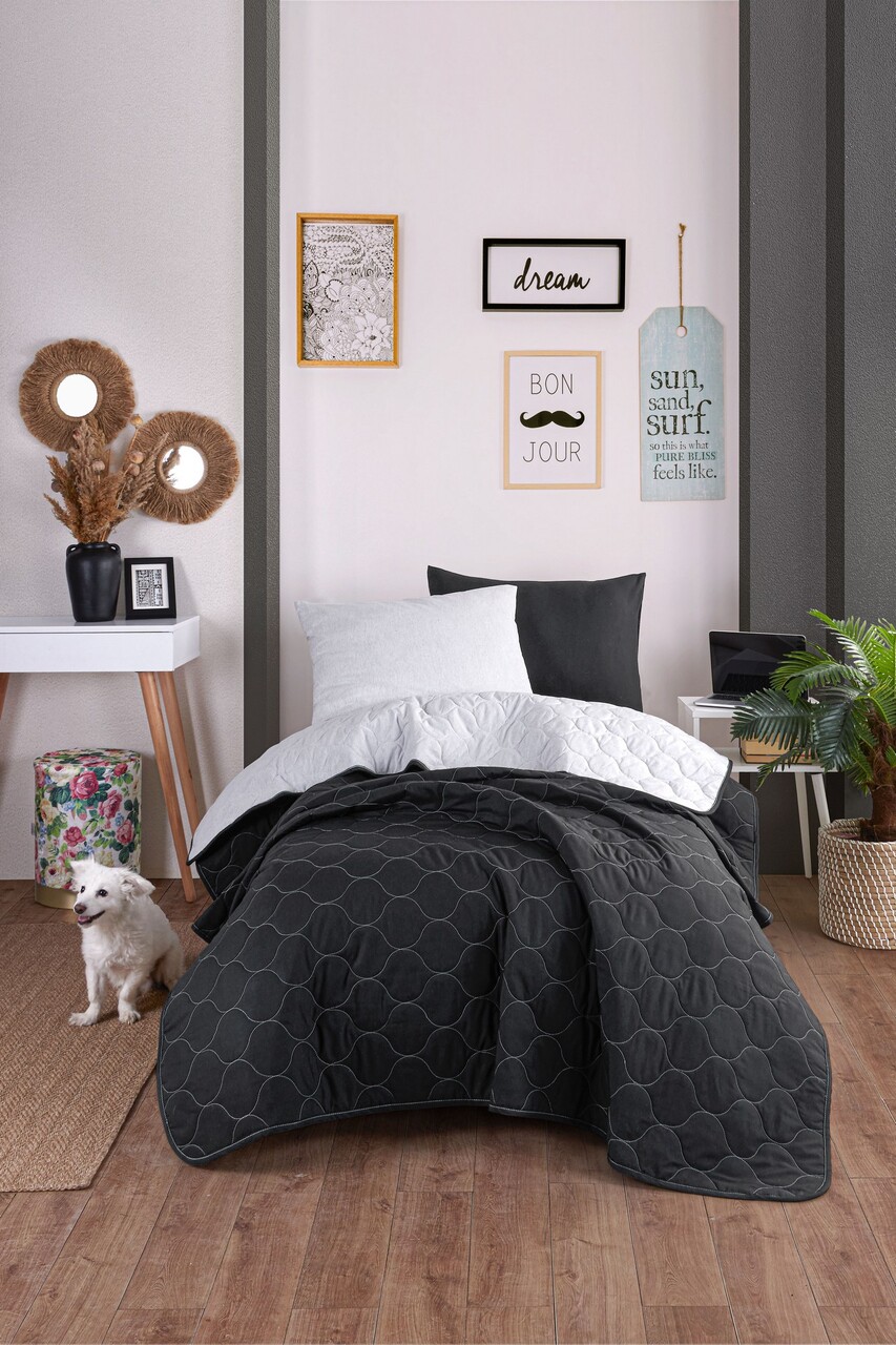 Set cuvertura Single 160x220 cm, 2 piese, L'essentiel Maison, Solid, Gri inchis - imagine 3